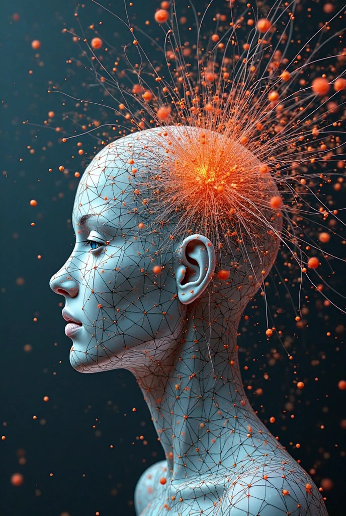 a closeup of a person's head with a brain model, neuroscience, Nootropic Stimulant, visible circuit in the head, human brain, mental character, visible brain, por Adam Marczyński, brainbow, electronic brain, Quem pode abrir a mente, gray matter and neurons, cognition, the rise of consciousness, Intelligence