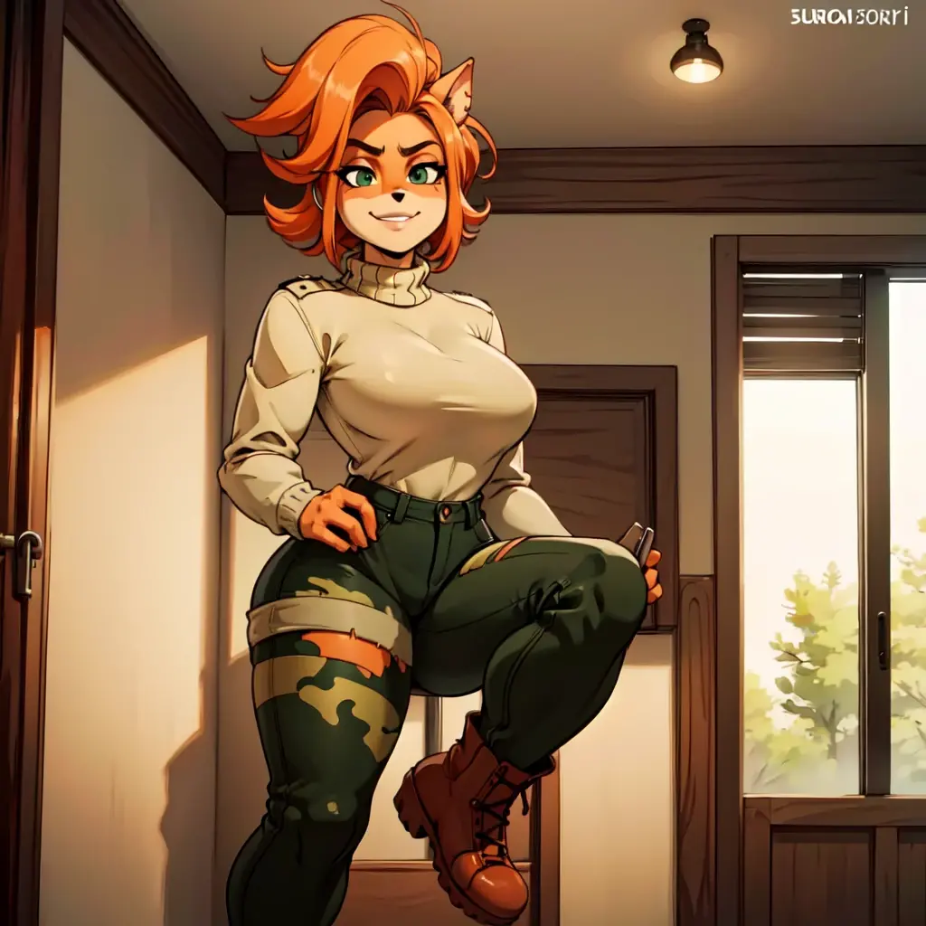furry girls, Beautiful detailed faces, beautiful eyes, long eyelashes,, grin, cozy and warm, sweaters, camouflage trousers, army boots, night, dancing erotically hip-hop, Twerking, cool sexy moment,