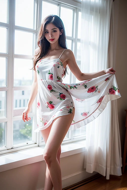 (belle fille en fleur), (chinoise), (robe transparente), (visage parfait), (corps parfait), (nue)