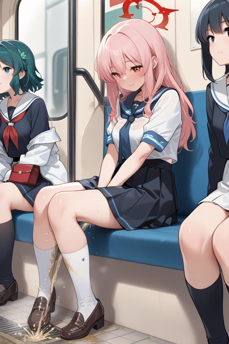(1+girls, multiple girls, side by side:1.3),
(12 to 15 years old:1.2),
(beautifuly detailed dawn pink medium curly hair, forehead1.2),

BREAK
(Inside train:1.4),
(beautifuly detailed sailor uniform:1.3),
tights,

BREAK
(beautifuly detailed red tanga bra and panties:1.2),
(sitting on the train seats, spread legs:1.3),
(skirt lift, lifted by self, show off panties:1.4),
(from front, panties focus, close up panties:1.2), looking at viewer,

BREAK
(masterpiece, best quality, ultra-detailed, high resolution,:1.2)
natural lighting, perfect lighting,
(realistic:1.2), (3d face:1.2),
(beautifuly detailed baby face:1.3),
(beautifuly detailed tan:1.2),
(beautifuly detailed pink eyes, glowing eyes:1.1),
(;d, toned, flat chest, parted lips:1.2),
(glasses:0.9),(low shot:1.2),(face shot:1.2)