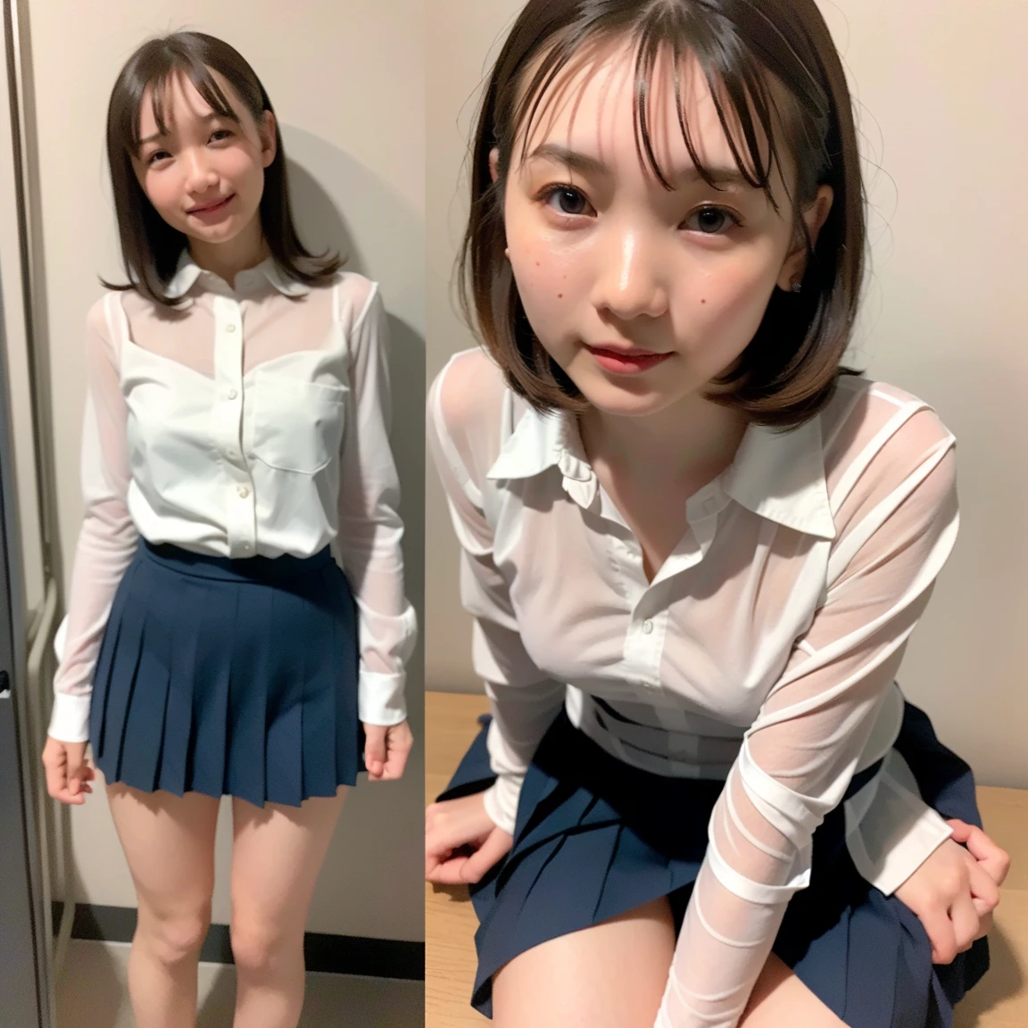 (２Split Photo:1.3)、Magazine Cover:1.3、Japanese,10 years old,Innocent face,Teenage Girl,cute,Primary school students,Private elementary school,uniform,Carrying a small red backpack,Summer clothes,Sitting、front、Cute smile、Laugh with your mouth wide open、((Semen dripping from the mouth:1.2))、Mouth full of semen:1.5、A lot of semen on the tongue、((Cloudy, thick semen))、whole body、Full Body、Semen dripping from the genitals、You can see the nipples、Not wearing a bra