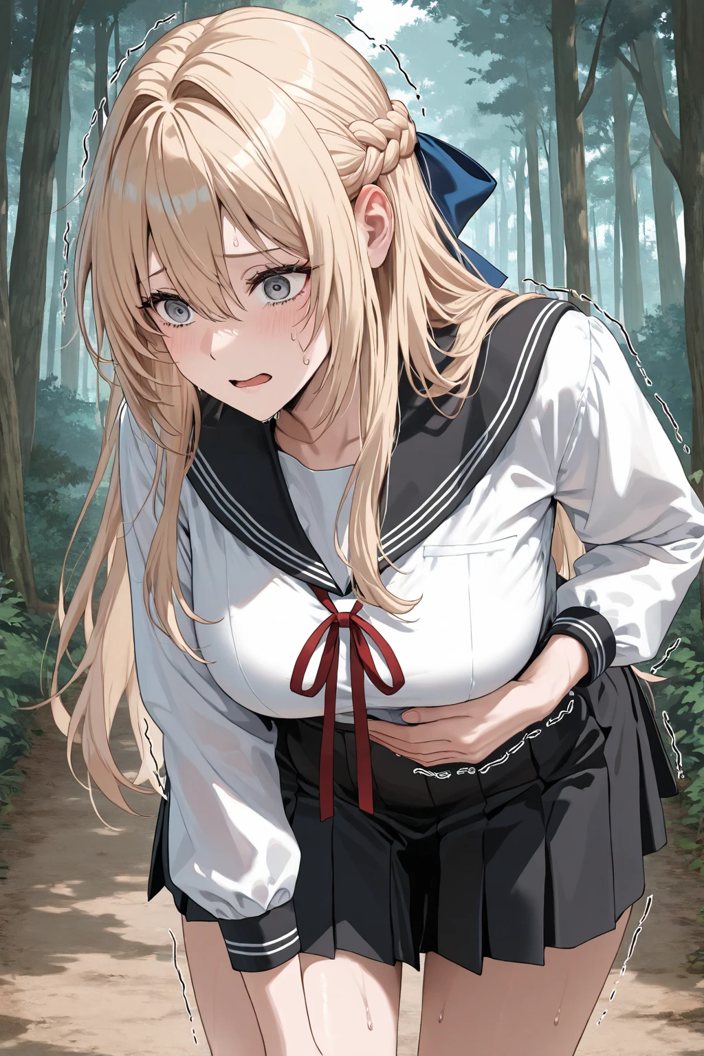 beautiful detailed girl,(masterpiece,best quality,extremely detailed:1.2),((cowboy shot:1.1)),(solo,10 years old,kawaii,slender,small breasts:1.25),(pained look:0.8),((white underwear) in ((Torn school uniform)):2),(dirty:2),blush,shy,weep,standing,(deep forest:1.5),(hug:0.4),rating: general, newest,Sexy face,(primitive:1.1)