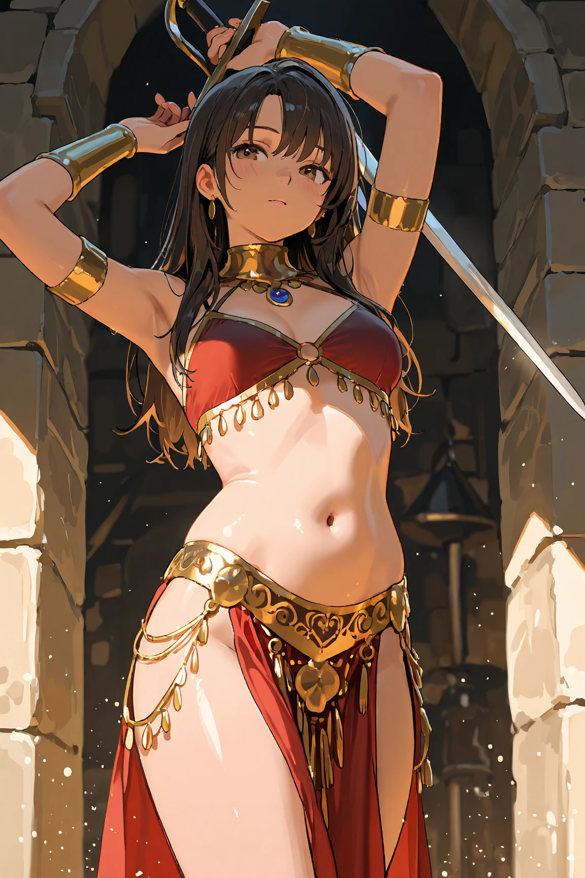 Beautiful Asian girl, 18 years old, bikini knight girls, sexy lady, medium breasts, camel toe, long sword,