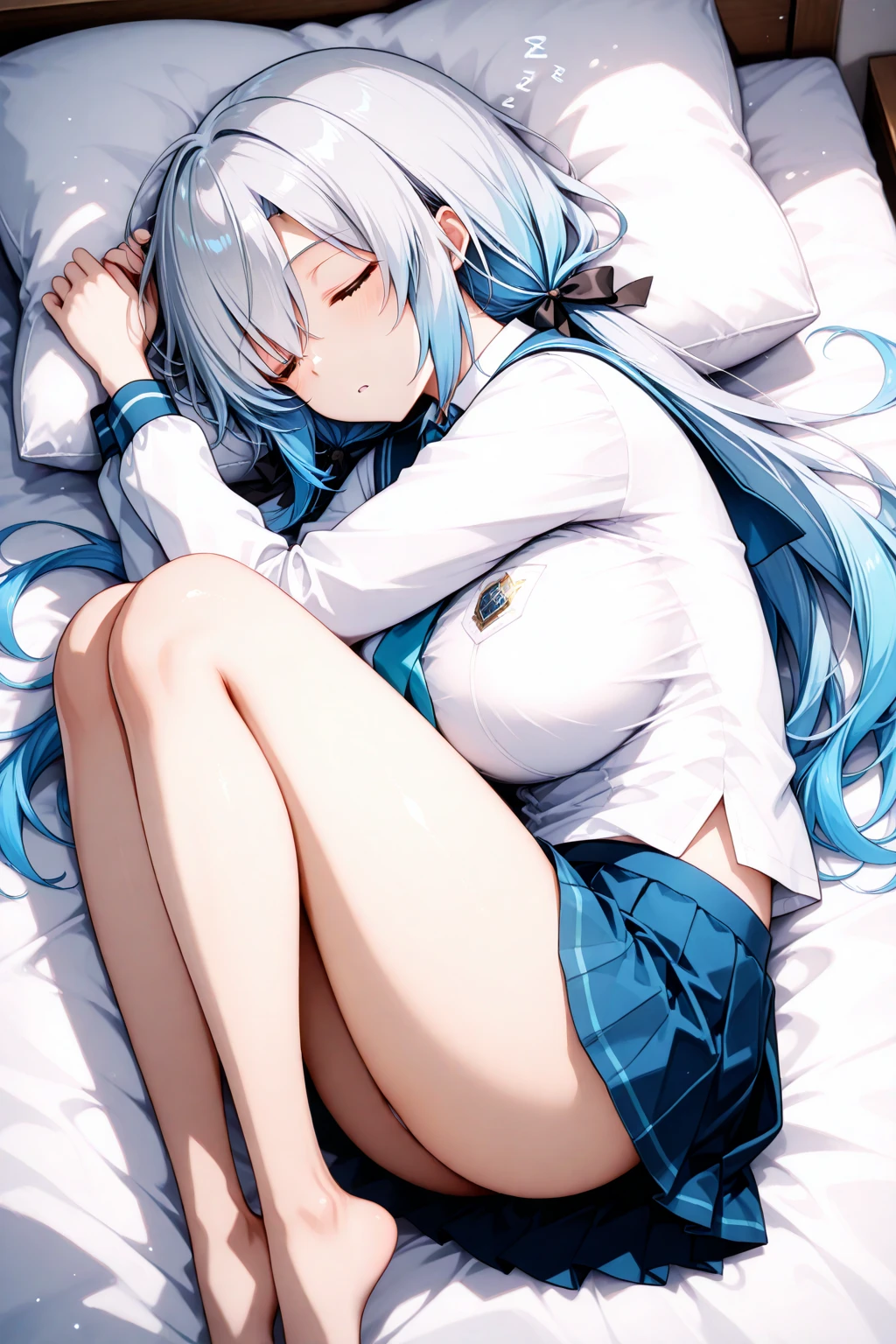 best quality, amazing quality, very aesthetic, absurdres, NSFW, 1girl, chise (blue archive), blue archive, (red eyes), (artist official art:1.5), (realistic face, half closed eyes), (multicolored red horns:1.5), (reverse bunnysuit, reverse outfit, shiny rabbit ears headband, detached collar, bowtie, pink pasties, topless, tight sleeves, (black) puffy long sleeves: 1.2), casino, lying on her side, raise leg, spread legs), (cowboy shot), (game cg:1.3), from above, expressive eyes, perfect face, 4k, extremely detailed anime illustration, extremely detailed eyes, enhanced details, perfect anatomy, light rays, photo background, extremely delicate body, smooth skin, feminine expression, black background, cristal clear eyes, beautiful face,
