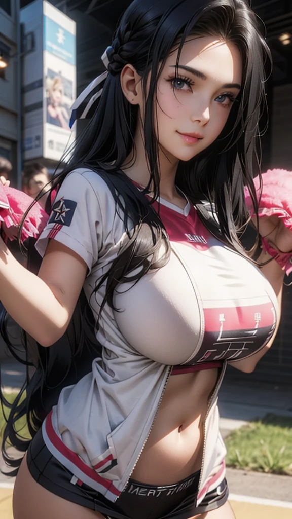 ((((top-quality)), ((masterpiece)), Pitch Resuit、(Colossal tits:1.4)、Adult Woman、Puffy nipple、 、sobbing tears、 see -through、kneehighs white、panty shot、、cum in mouth.、stadium、crowd、Being watched、((cum in overflow G-string :1.3