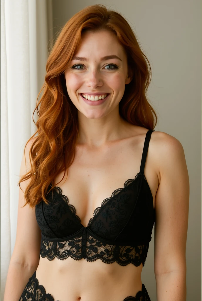 Madelaine Petsch dressed in lingerie and smiling sexy