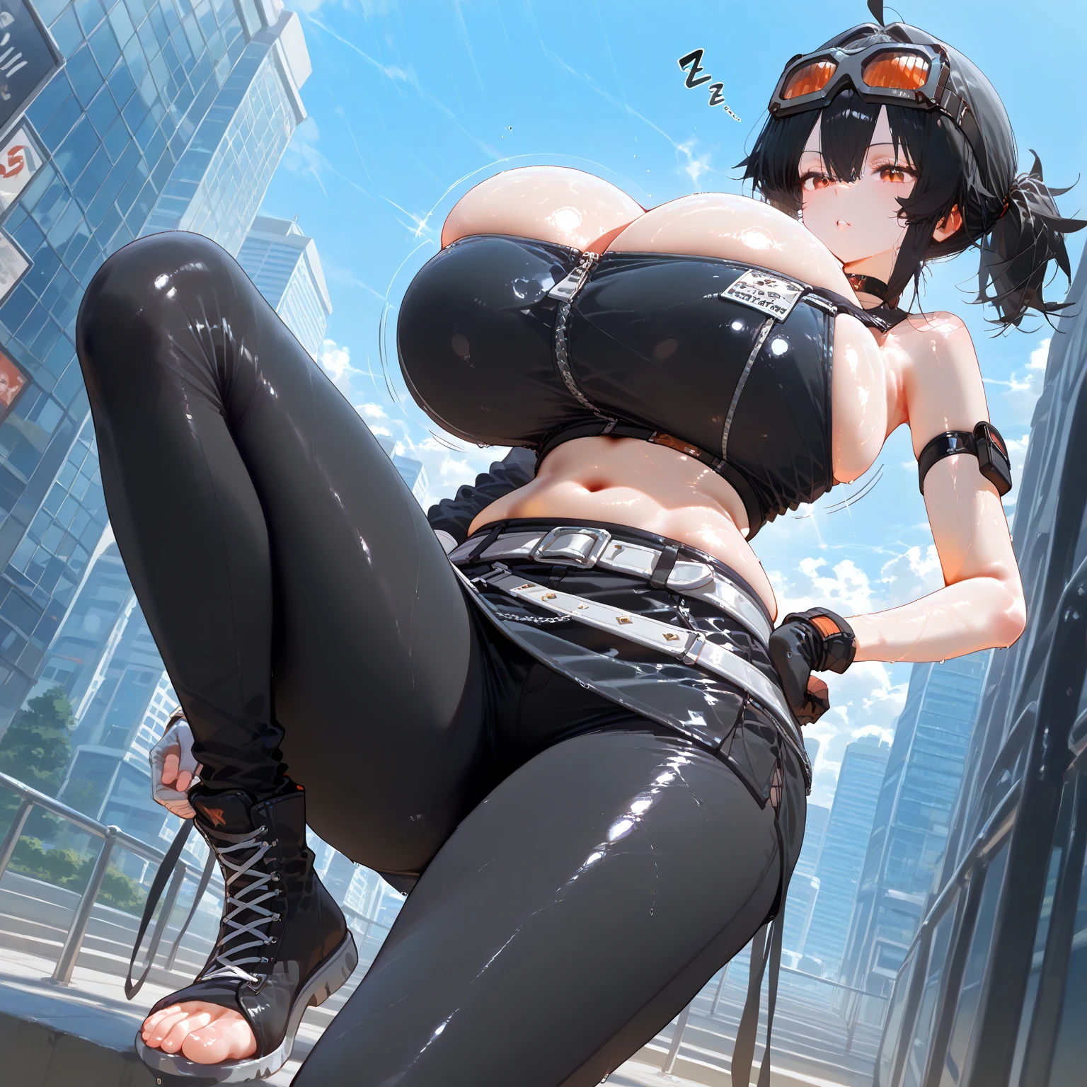 (8K,Highest quality,masterpiece:1.2),(Heart Eyes),(Clothing Details),(Very large breasts) ,((Detailed hand and fingers)),High quality CG Unity 8k Huge file size,Ultra fine,High resolution,Beautiful Eyes,Ray Tracing,Dramatic Shadows,delicate,Hyper Detail,(1 girl:1. 3)、(Single)、(Black hair princess cut)、 ((latex crop top、Tank top))、((latex neon skirt))、blush、Proudly、Big Ass、((Two-dimensional woman)),(One person)、(Simple Background)、Sigh、((Very wet))、((Cowboy Shot))、((Knee socks))、、(((squat)))、(((Black Panties)))、(((Place your hands behind your head)))、Embarrassed、((spoken heart)) 、(A little bit plump)