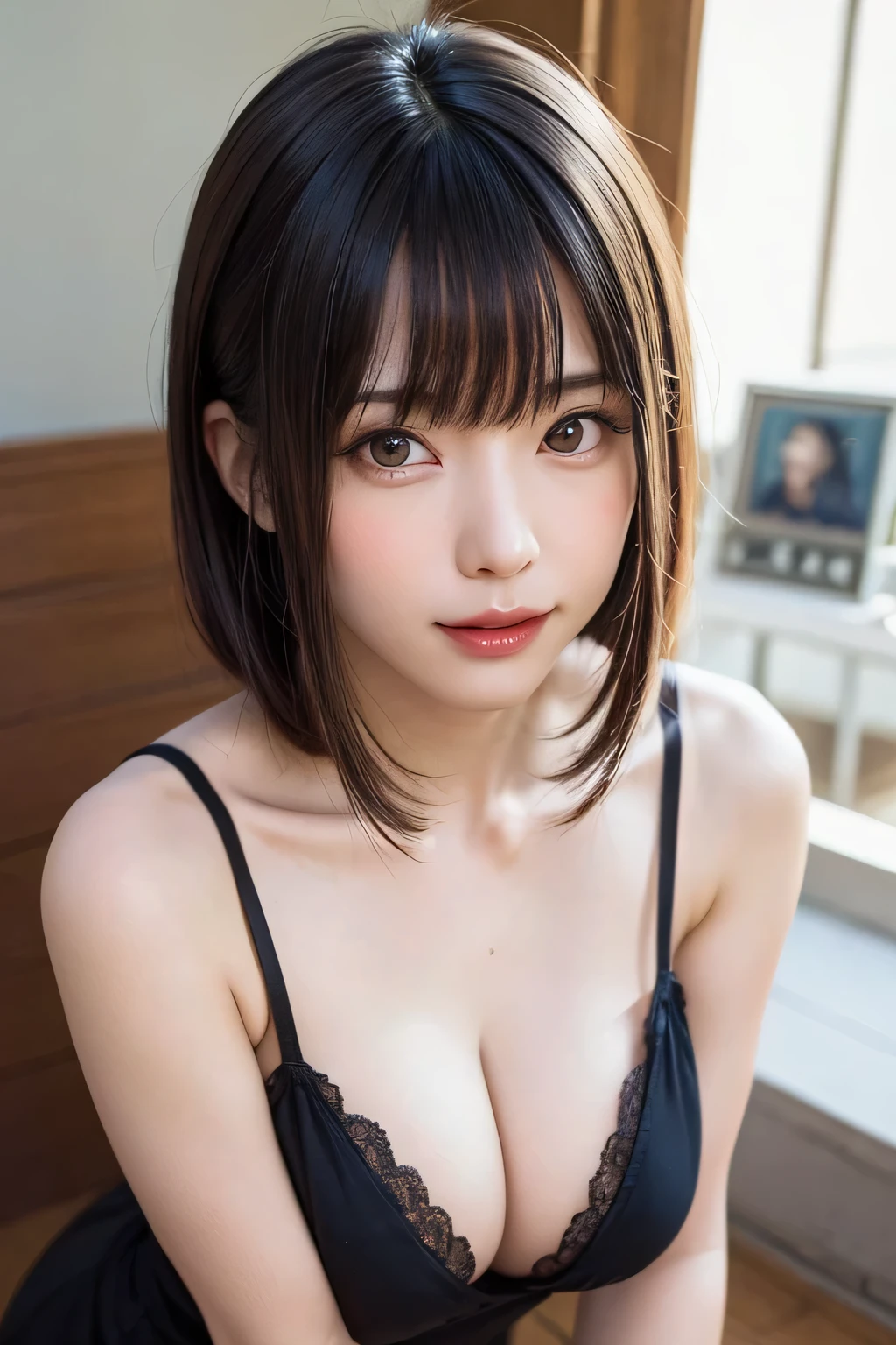 (software:1.8、masterpiece, highest quality),1 girl, alone, hyper realistic, realistic,realistic, looking at the viewer, light brown eyes:1.4,Brunette short bob hair with highly detailed shiny hair, bright colored winter clothes, lepangas:1.4), outdoor, closed mouth, Upper body、big chest eye、eyelash、{Hugeな|big chest|Hugeなな|mega} whole :2, cleavage:2、(((big chest eye、short bob hair、Highlights from students、look at the audience、She is very beautiful and cute、show me your ears、long neck、smile、Close your mouth and smile、bangs beautiful teeth)))、ideal body proportions、(Norway covered in snow in winter)、美しいlong neck:1.4、(({Huge|big|Hugeな|mega} chest, cleavage:2))、(((portrait:2)))、perfect anatomy