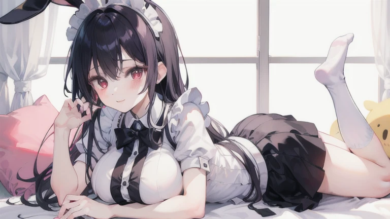 Black Hair、Long twin tails、Otherworldly anime、maid、Knee pillow