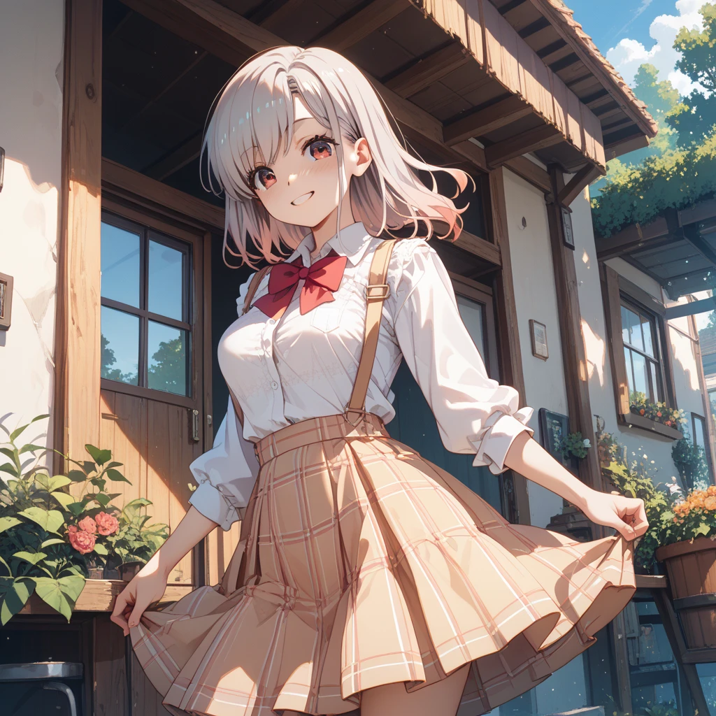 、1 person、smile、Tanuki girl、camisole、skirt、Leg Raise、Showing panties、(Small breasts)、