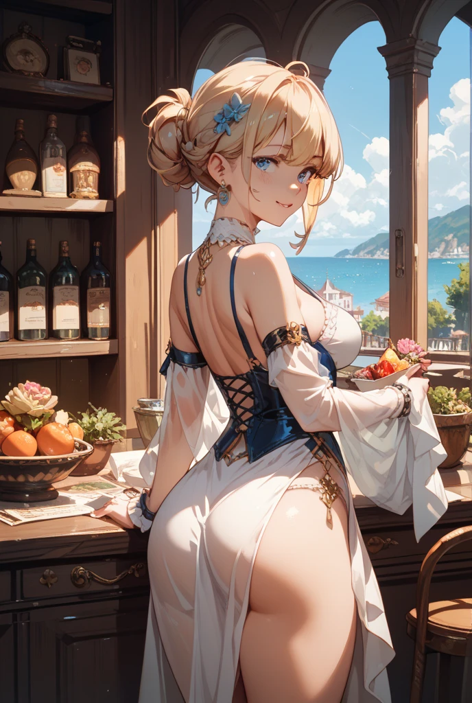 masterpiece, high quality, 4K, Beautiful design, silhouette,blonde, 非常に詳細な夜のStarry Sky,Flower Field, wonderful, Finer details, Very knowledgeable woman, Highly detailed solo, 1 female,Big Breasts, dress,Night view,Starry Sky,full moon,
