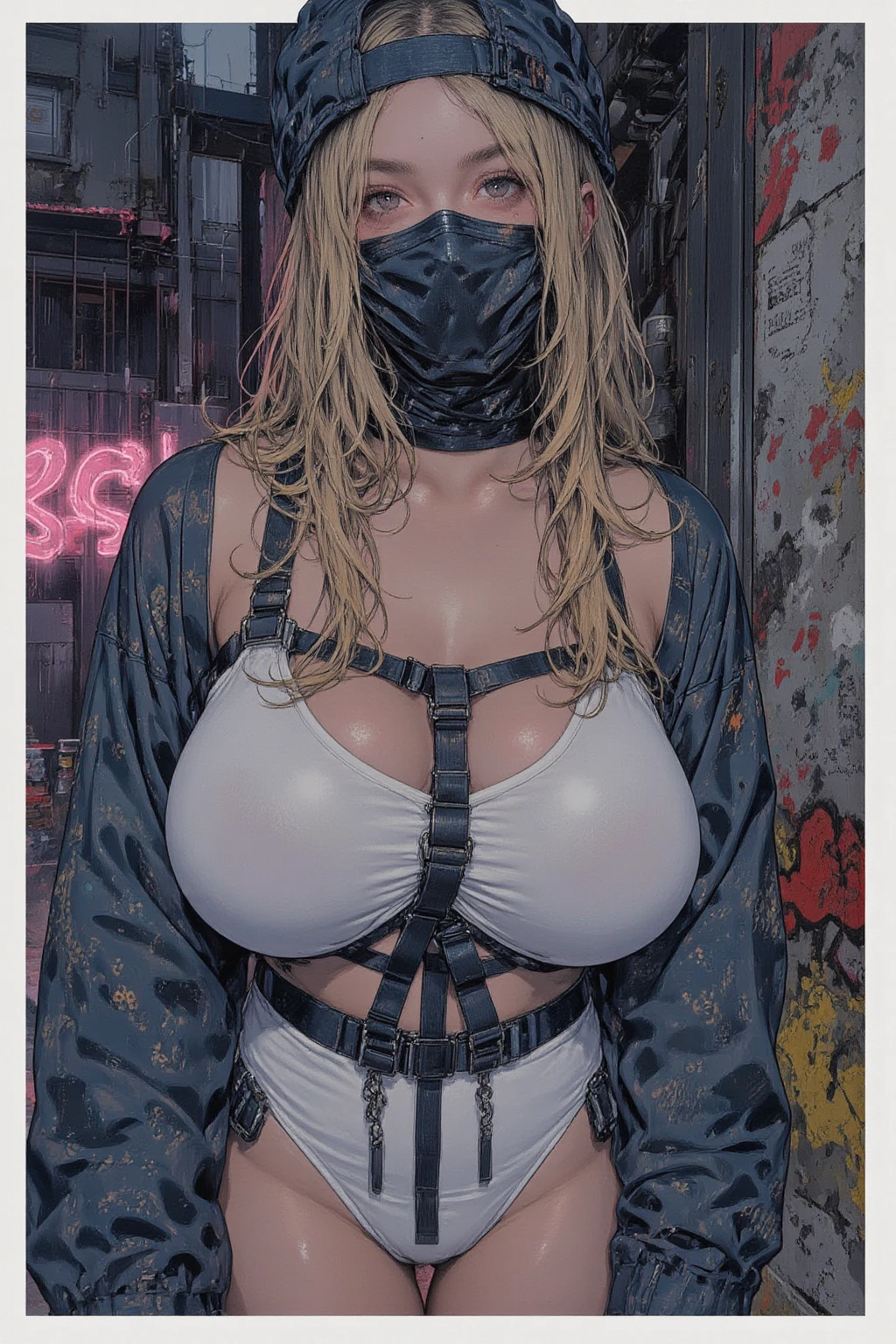 ((best quality)), ((masterpiece)), (detailed), (((perfect face))), beautyful face, one hot curvy asian girl, matrix movie outfit, stocking, (((there is a cyberpunk city in the background))), sexy, erotic, ((big boobs)), ((black purple latex cyber nun dress)), ((her clothes are very torn in several places)), (((detailed face))), ((black corset)), (((detailed eyes))), perfect body, good anatomy, (((big tits))), ((black futuristic mask)), (((((her clothes are very torn in several places)))))
