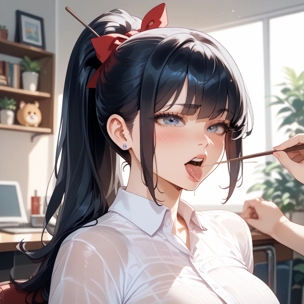 (NSFW),(realistic:1.3), in detail, quality, rembrandt lighting, (table top:1.2), (realistic:1.2), (최고의 quality), (detailed skin:1.3), (intricate details), dramatic, ray tracing, Break one woman., Korean-Japanese mixed-race woman, smiling,(black hair 1.4), twintail hair, Twin Loop Hair, split bangs, ihighlight 21 years old, medium chest, earring, jirai fashion, short dress, wrinkle, race, Bow ribbon, break (seoul 거리에서, seoul, sunny day), break