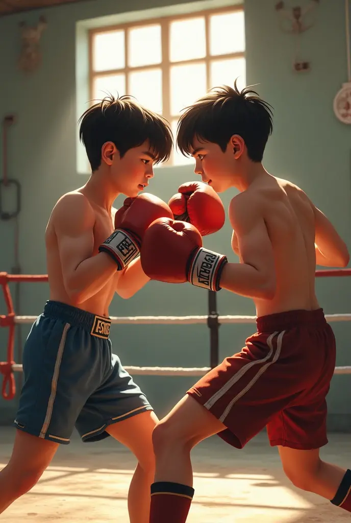 two curly haired teenage boxers