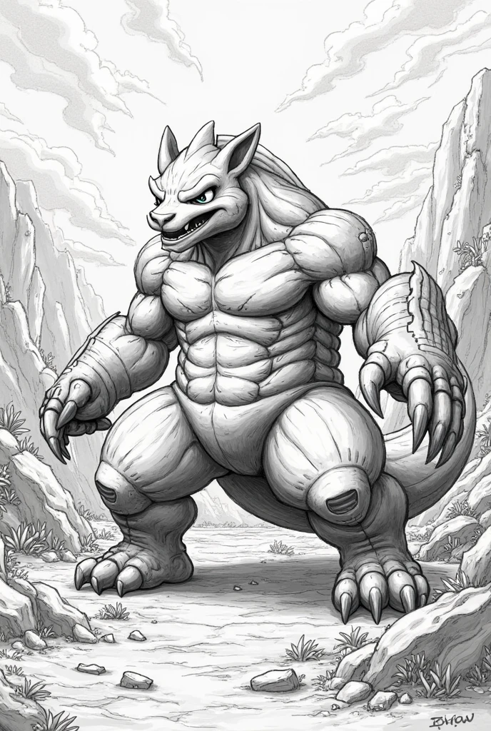 A sturdy and fat red dragon orc sitting on a stone
