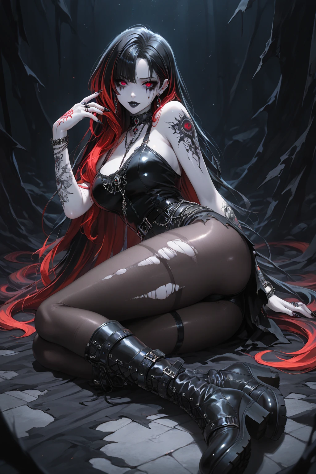 beautiful illustration, best quality, cute petit girl, (transform sequence), transform magical girl, chibi, white magical girl, fractal art, albino, babyface, long pure white and red mesh hair, beautiful detailed red eyes, cinematic lighting, cowboy shot, looking at viewer, from bottom, happy