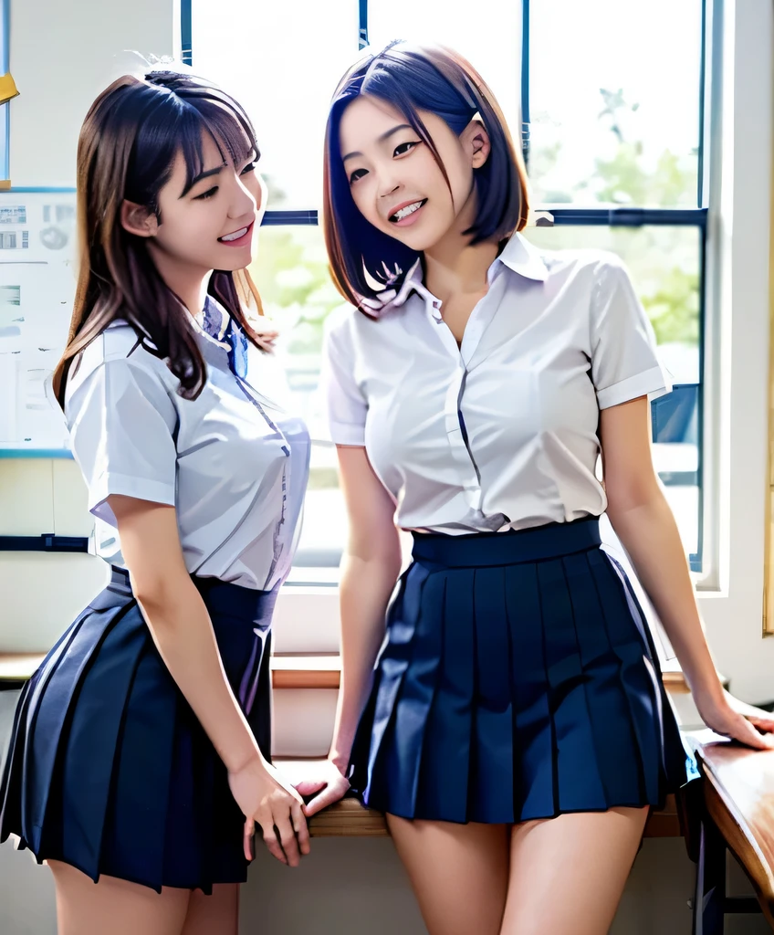 ((Beautiful Japanese Girls:1.3)) ((School uniform:1.4)) ((Panty shot:1.5)) ((high school)),((Dark Blue Skirt:1.3)) ((In the classroom:1.3)) ((thin_fabric:1.4)) ((Random sexy poses:1.3)) ((Sweaty:1.5))((Blushing:1.4)) ((Big Breasts:1.4)) ((close:1.2)) Highest quality,masterpiece,Ultra-high resolution,(Realistic:1.4),RAW Photos,(Real skin texture:1.3),(Film Grain:1.3),Panorama,Character Portrait,Very wide shot,Tight waist,Cowboy Shot,(In the Dark, Deep Shadow, Modest, Cold Light,) night,(()),Tears flow,,Dust,Tyndall effect,(Performance),One girl,Beautiful and detailed eyes and face,White Jabot,Brown eyes,((Brown Hair:1.2)) ((whole body:1.3)) ((smile:1.3))