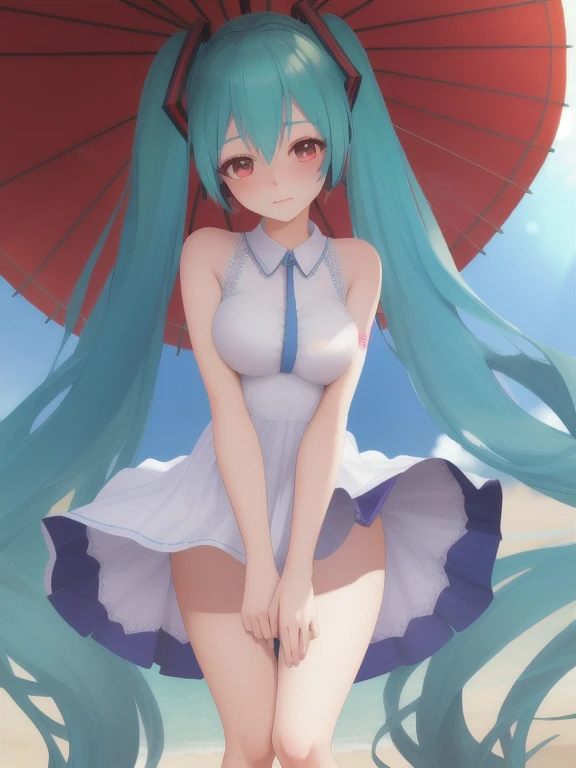 (1 girl),(high quality), (High resolution), (extremely detailed), (8K),(lower body shot),(Hatsune Miku wears panties under her transparent wedding dress),(wearing black knee-high stockings)not wearing shoes,perfect writing,(Beautifully erect nipple shape:1.2),High resolutionの美しい目,(neutral white lighting:1.2),Dancing in another world with strong winds