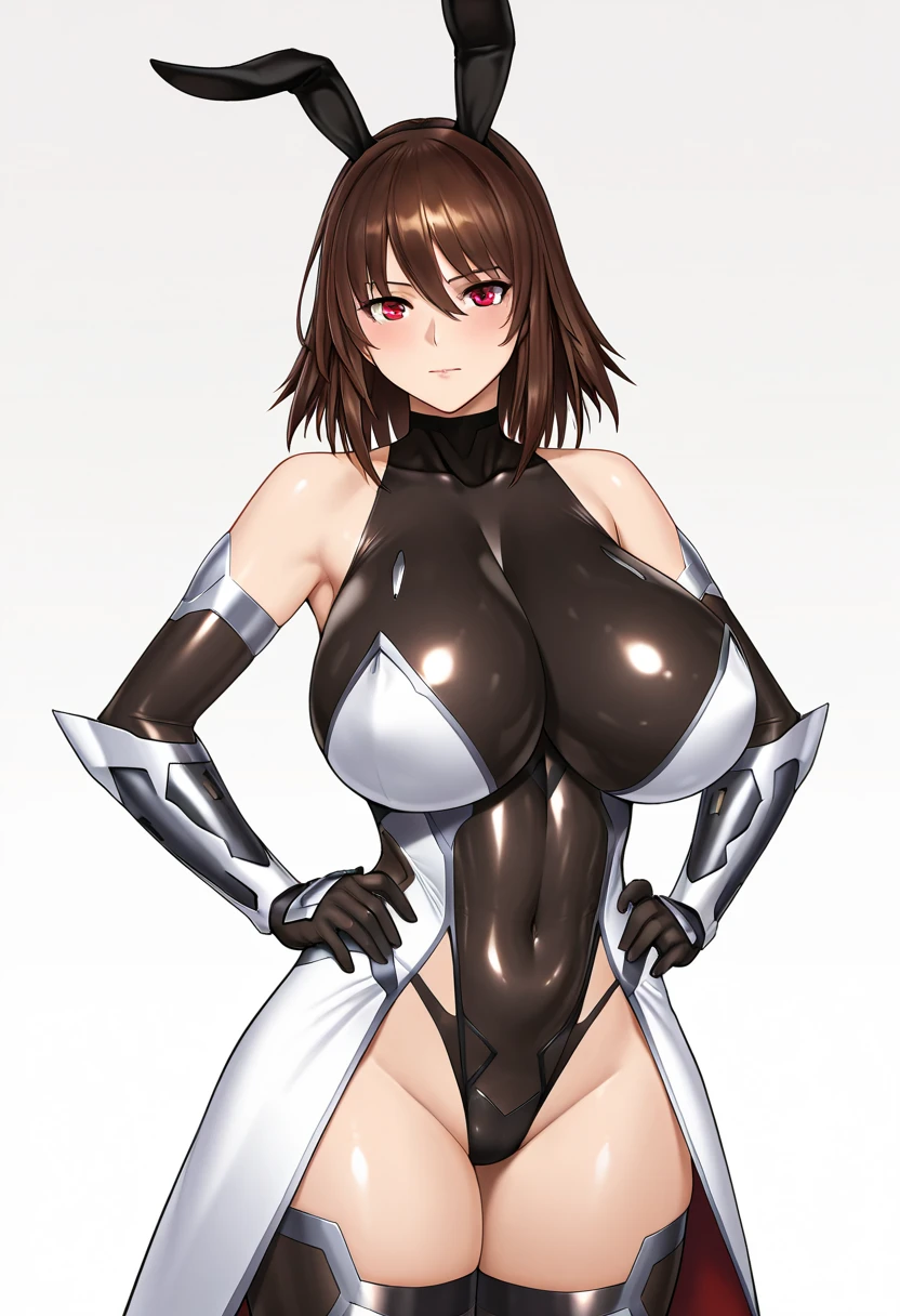 anime woman, large breasts, thick thighs, wide hips, curvy figure, muscular arms, black full body skin tight bodysuit, brown leather boots, tan skin, brown hair tied in a ponytail, green eyes, ultra detailed face, ultra detailed eyes, UHD 8K, best quality, best image, full body image, head to toe image, standing pose, detailed hands, massive ????? penis bulge, futa_overflow, extremely large futa bulge, ultra detailed eyes, head to toe image