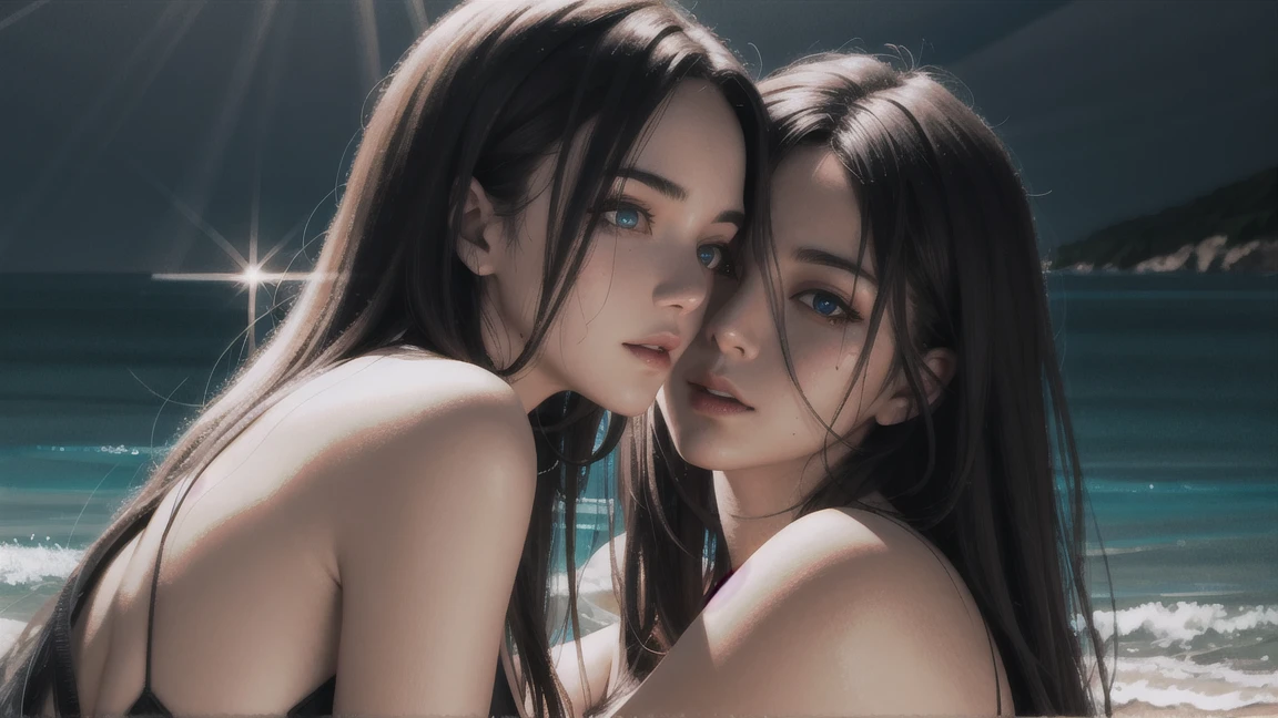 (2girls), deep hug, brest press, tit to tit, most beautiful, bathing in oil, (Photorealistic:1.3), (Raw photo, 8k, best quality, masterpiece, high resolution), high detailed faces, high detailed skin, dramatic lighting, highly detailed face, complicated skin details, beautiful face, fascinating eyes, scharp details, hyperrealistic, sharp focus, greenery surrounds lesbian lovers as they hug each other in a postapocalyptic desert, tomb raider, (freckles:1.2), perfectly detailed anatomy, perfectly detailed face, perfectly detailed eyes, mystical lighting, enchanted atmosphere, ancient ruins, maximum quality, (cute, pretty, perfect female figure), (small breast:1.3), (stiff nipples:1.2), (beautiful, attractive, naked, wet, aroused), soft sensual lighting, hyperrealism, rubbing against each other, (flat chest:1.3), (full body shot:1.1), full lips, beautiful eyes