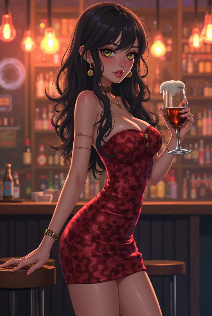 Tavarna owner big breasted woman anime line with the best quality best effects best shadows best lighting 8k 