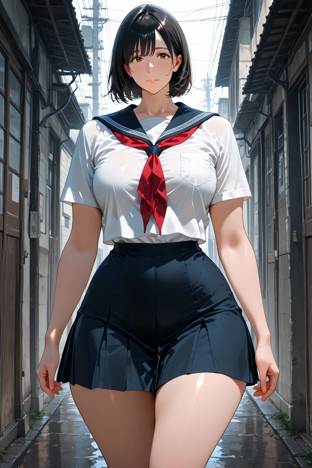 wet, soaked shirt, medium visible, nipples poking through, seethrough
