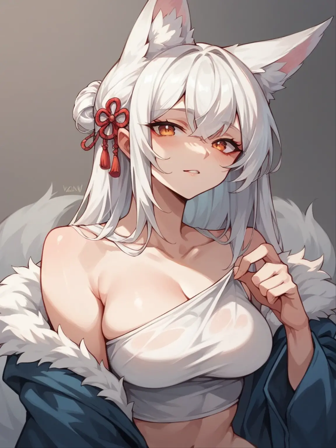 NSFW,Japanese girl,White Hair,Fox ears