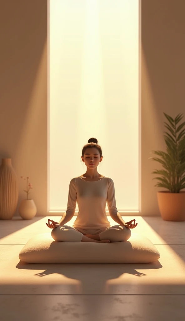 विजुअल्स: ध्यान करते व्यक्ति की छवियाँ, शांत पृष्ठभूमि, और प्रकाश की हल्की किरणें।