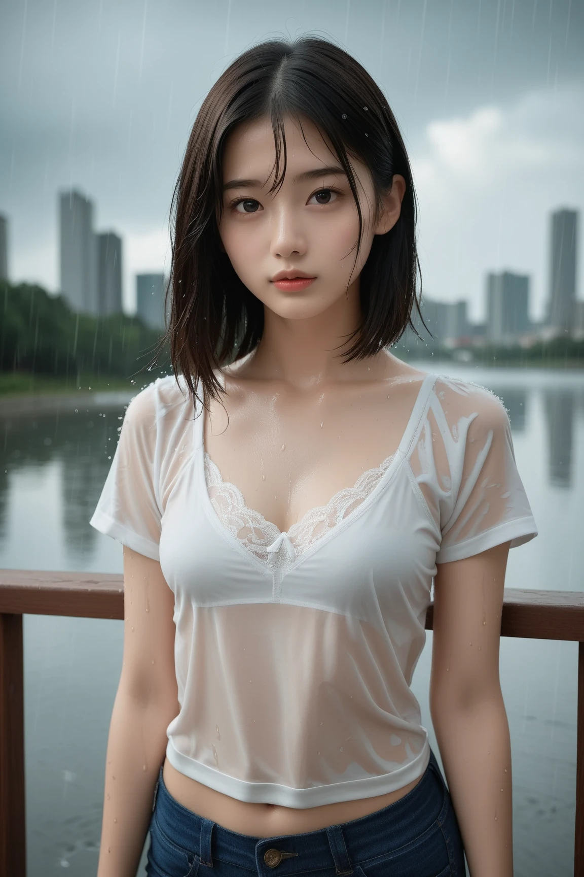 16 year old girl, very thin fabric, men's shirt, no panty, no bra, ((drenched in water)), natural light, top quality, masterpiece, ulzzang-6500-v1.1, (raw photo: 1.2), (photorealistic: 1.4), very delicate and beautiful, very detailed CG, unity, 8k wallpaper, amazing, fine details, masterpiece, top quality, Highly detailed CG Unity 8k wallpaper, absurd, incredibly absurd, huge file size, super detailed, high resolution, highly detailed, beautiful detailed girl, highly detailed eyes and face, beautiful detailed eyes, (RAW photo, highest quality), (realistic, photorealistic: 1.3), light on the face, (((layered haircut, large: 1.2)),
