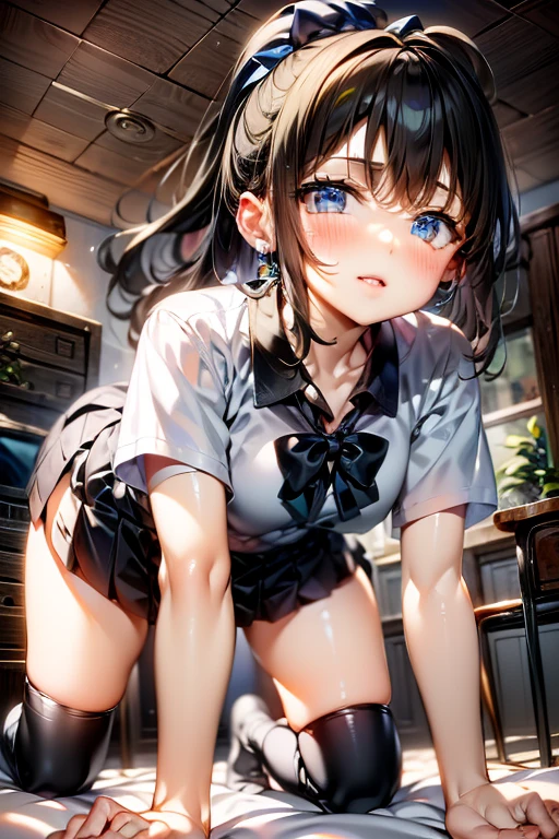 highest quality、cinematic lighting、black hair、maid、office、panties、embarrassing、sweat、full of sweat、spread your legs、Standing on one leg and opening legs、half naked、maid下着、angry face、