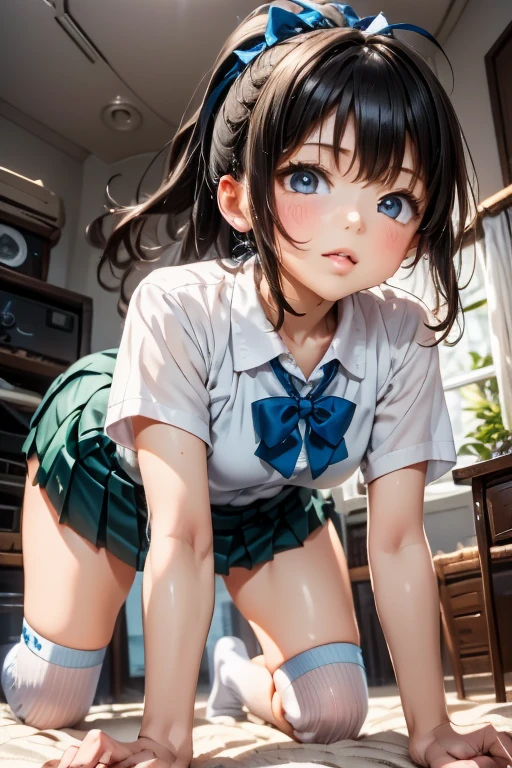 Highest quality、High resolution、Super detailed、masterpiece、RAW Photos、Realistic、Realistic、Very delicate and beautiful、In detail、Textured skin、Full Shot、(In the locker room)、1 female、Japanese、22 years old、(Golf Wear)、Showing white panties,Detailed panties,The details of the frilly panties are visible.(((On all fours))) 、(((crawl on On all fours))),blue color tasteGolf Wear、expensive、Brown Hair、Wavy Hair,short hair,Putting on makeup、(barefoot:1.5)、Don&#39;I don&#39;t wear anything on my arms、Perfect proportions,Push out your hips,Focus on her hips,Focus on her hips,Behind her body,View from above,mini skirt