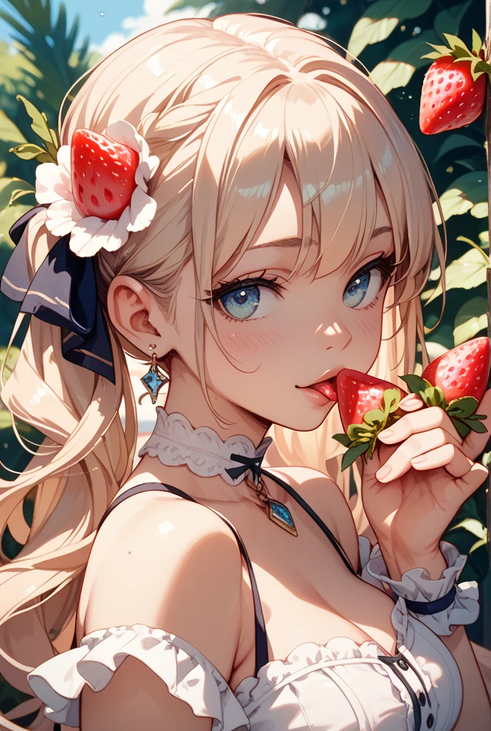 Best quality, solo mature woman,bimbo, (((strawberry)))