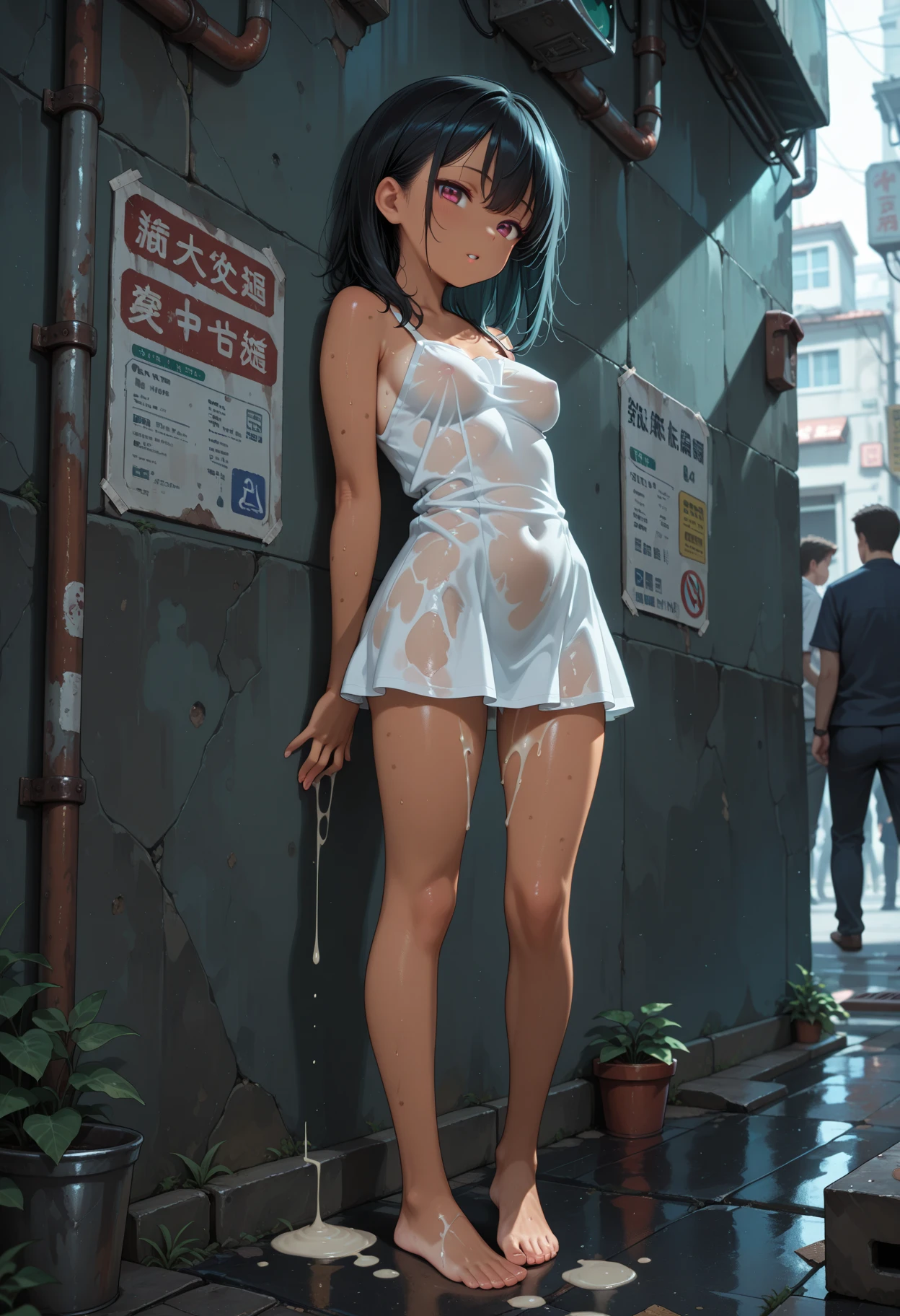 nsfw,Highest image quality、best quality,masterpiece, shame play、crowd, public, blush、exposed in the city、Peeing、see through swimwear
