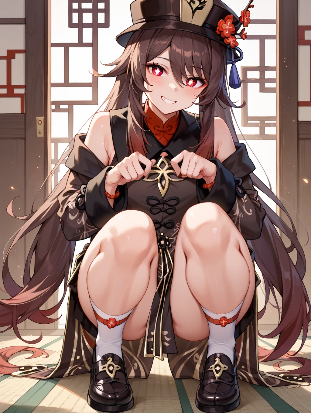 nsfw, (masterpiece, top quality, best quality, highly detailed:1.6), extremely detailed CG unity 8k wallpaper, strong facial expression, (sharp eye:1.2), (scowl:1.1), (embarrassed,blush:1.3), (steam:1.7), (wet:1.1), (sweat:1.1), (trembling:1.3), (open mouth, wavy mouth:1.4), (harf open eyes:1.5), (feeling weak:1.5), (shoot from front, looking at viewer:1.2), (squatting, skirt lift, clutching skirt:1.6), (at midnight), night, (castle balcony, outside bedroom, Red Carpet:2), (1 woman, indoor, Vivid Colors China dress:1.4), high-heels, (very long hair, twintails, Brown hair, pubic hair, Brown:1.5), (woman trembling with sexual climax:1.5), colorful, full body, wide shot, perfect composition, (chrotch, pussy, urethra, panty, panties), urination, incontinence, piss, peeing self, A lot of pee, having an accident, pee running down legs, panties around one leg, (((pee stream))), (pee puddle), wetting herself, pee stain, peeing, blush, trembling, embarrassed, large breasts, Yellow pee, ((leaking pee)), Shaking one's shoulders, Breaking a sweat on forehead, puddle of pee, Pee at your feet, Pee spread on the floor, Pee stains, Dripping pee between my legs, Feet wet from pee, Pee-covered feet, Pee at your feet, want to pee, about to pee, Full bladder, Pee-soaked dress, Pee-soaked high-heels, natural makeup, A pair of partially removed panties is hanging around one of her ankles,