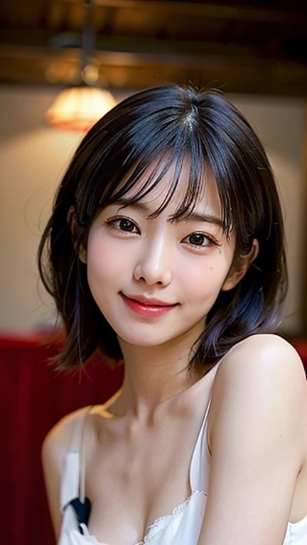 (8k, RAW photo, best quality, masterpiece:1.2), (realistic, photo realistic:1.37), Ultra-detailed, finely detail, high resolution, 8K Wallpaper, Perfect dynamic composition, Beautiful detailed eyes, nsfw, nude, nipple, Japanese girl, cinematic light, natural color lip, Bold sexy poses, Smile, 20 years old, (baby face:0.95), Cute, Sexy shot, looking at camera, cowboy shot,