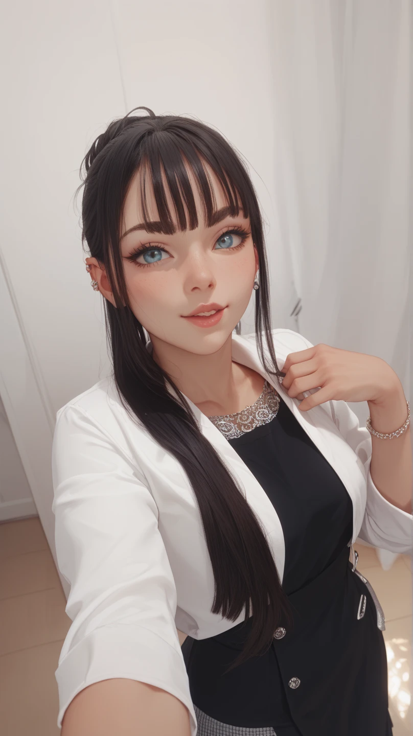 black fur, cold girl, sexy, foxy eyes and butterfly haircut