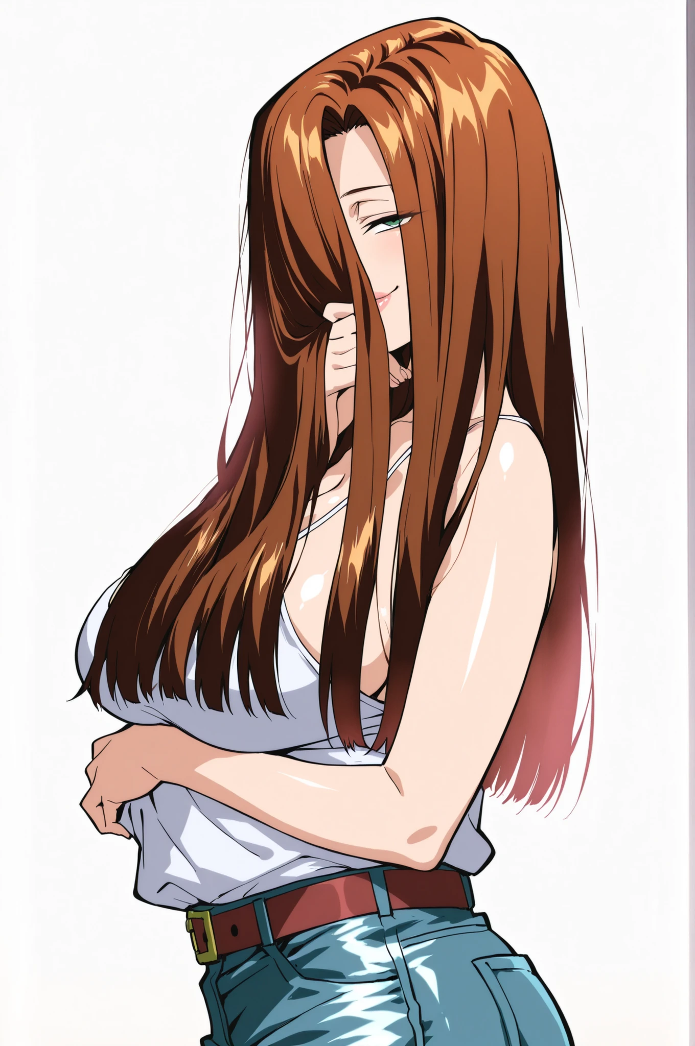 matsumoto rangiku, orange hair, huge breasts, hair between eyes, wavy hair, long hair, (incredibly absurdres),
BREAK
small breasts, nipples, open mouth, happy, blush cheeks, (underboob:1.3, shirt), no bra, stomach, short sleeves ,
BREAK
hetero, (hetero couple),(sex:1.5),(vaginal),spread legs,lying,on back,penis,cum in pussy, (focus on girl), nsfw,