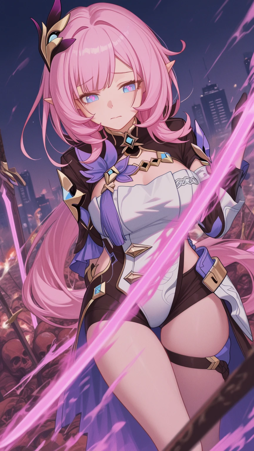 (1 Mature Alchemist,Age 35), ((Pub,guild)),(smile),Dynamic pose,Dynamic Angle,Pose for a photo,From below,Elderly woman、Trading Card Game Frames、Highest Rare、Five Fingers、Signature mark、Big Butt、Pink Hair、Alchemist、Spell Card