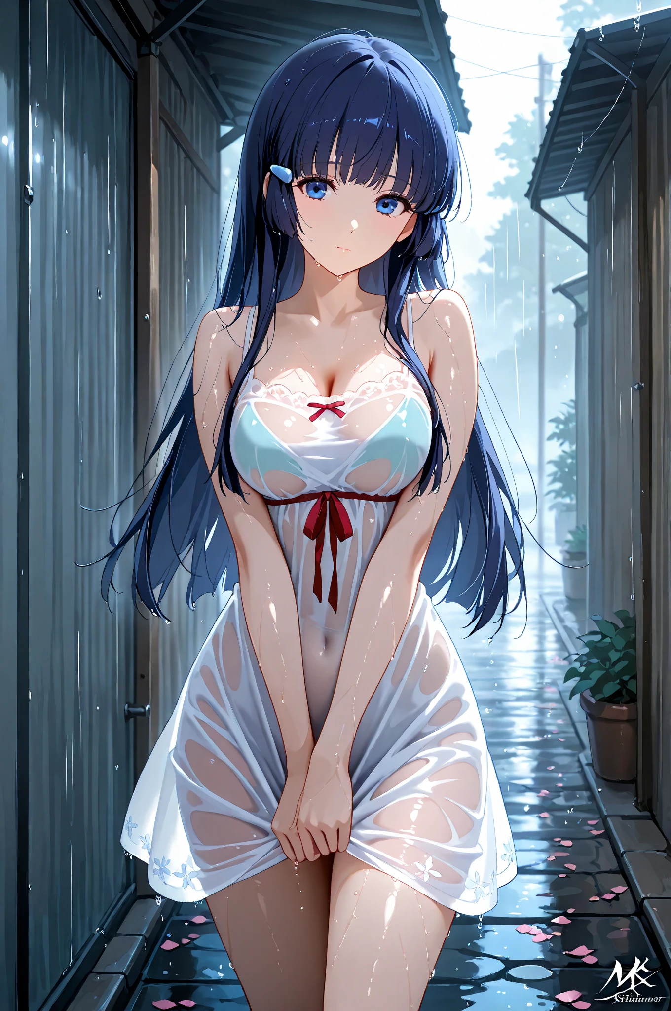 (highest quality, 8K, 32K, masterpiece, UHD: 1.3), 1 female, (Oversized: 1.3), perfect figure,, (attractive), (Sheer skin)) 、((((Transparent see-through dress))))、see-through dresses、lace sheer dress、Transparent dress、Sheer skin、Transparent dressを着た美しい裸の女性、solo、best style、big breasts、The most beautiful in the world、unparalleled beauty、long hair、 ((blue bathhouse)),、Blue lighting. concept art stunning atmosphere, blue atmosphere, beautiful concept art, Dark Majestic gorgeous public bath,、(blue water辺、blue water)、blue stone、blue stone、blue reflection、Cyan color、get wet in blue water、Blue light、blue flower、Blue roses、Blue World、Expressive、sexy pose、sexy design