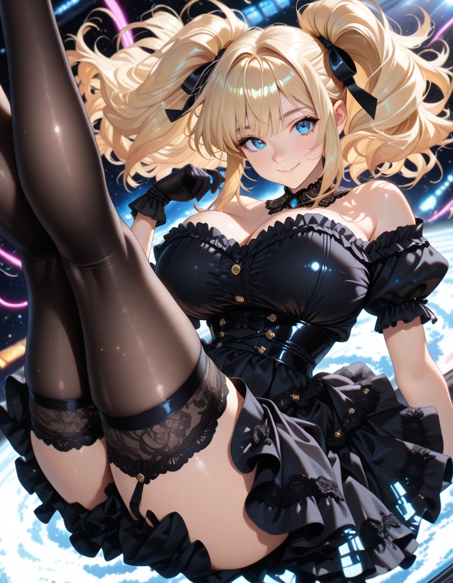 Anime Waifu beautiful detailed eyes, beautiful detailed lips, extremely detailed eyes and face, longeyelashes, 1girl, sensual, young woman, medium breasts, beautiful feminine face, nice thighs, slim, sexy, erotic, beautiful clothes, perfect body, cinematic lighting and framing, (best quality,4k,8k,highres,masterpiece:1.2),ultra-detailed,digital painting,portrait,glamorous,highly detailed,soft lighting,warm color tones  (Blonde busty milf )whose breast are muffin topping out thight goth rose dress, wearing a tight choker and jewelry, her eyeliner is jet black her lipstick is a vibrant ruby red, she has a shapely body and sexy strong squishy thighs, her feet are small and delicate, toned sexy body, wearing sheer fishnet stockings, small waist and tapered hips 