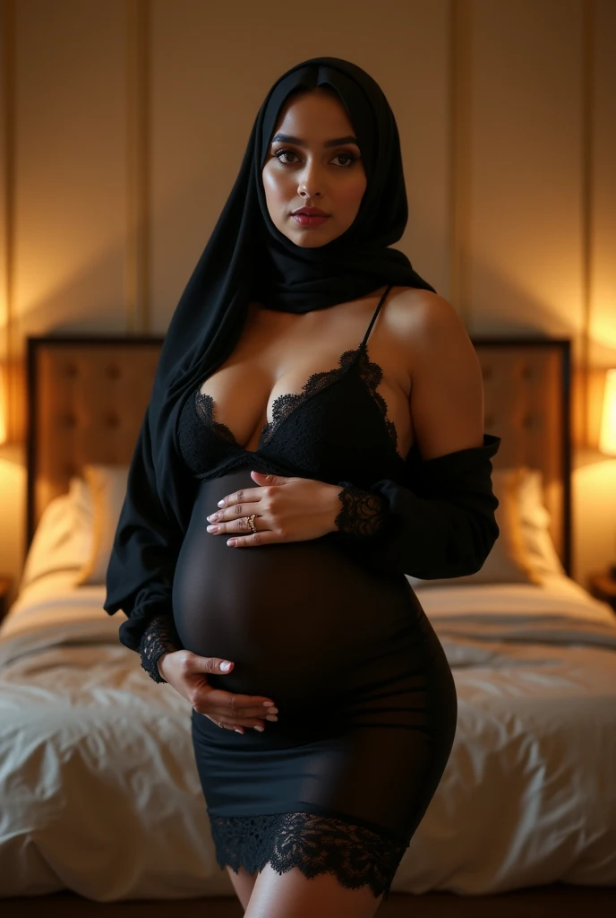 38 years Old, Indonesian Muslim milf, ((Natural Big Breast)), after sex Affair with Her husband Boss, ((wearing hijab, Lace Bra, Pantyhose)), ((Double J Cup breast))), Busty body, Wet body, stroke her hijab, having bath, heavy shower,pour water from the shower, holding the shower hose and wetting her body, at bathroom, full body, gravure Idol, Cold Situation, betraying her husband's feelings expression, Pregnant Belly, pregnancy resulting from illicit relations with her husband boss.