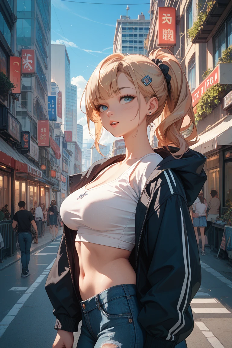 Hot girl. Underboob top. Fashion. Skirt. Underwear. Jacket. Horny. Mall. Night.