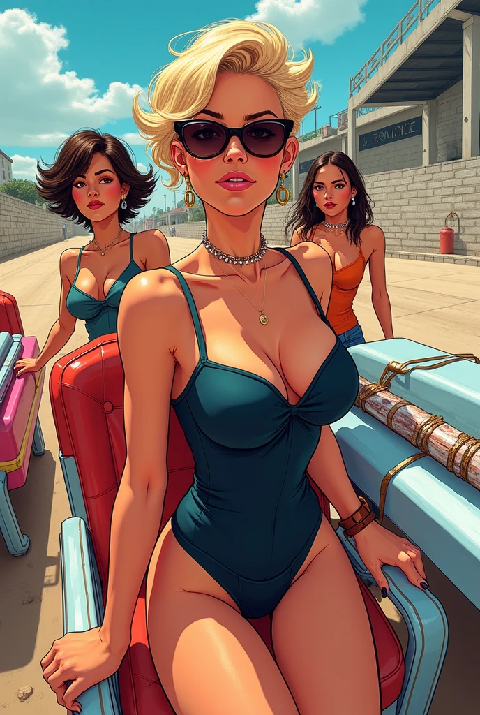 1. Beautiful Women, Big body, Asian Girl, ponytail, Contoured eyelids, Makeup eyelids, Sleeveless shirt, Pink Shirt, Cleavage, skirt, turquoise skirt, High heels, Cream colored shoes, Brown bag, Sit on the bus and sleep, Open your mouth, close your eyes、Love Jure