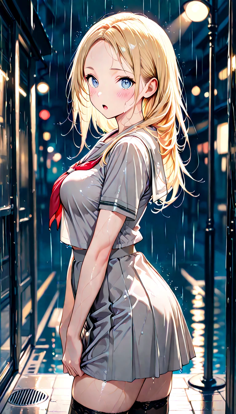 (realistic:1.3), finely detailed, quality, rembrandt lighting, (masterpiece:1.2), (photorealistic:1.2), (best quality), (detailed skin:1.3), (intricate details), dramatic, ray tracing, 1girl, japanese girl, 21 years old, detailed skin texture, (blush:0.5), (goosebumps:0.5), subsurface scattering, smiling, small breasts, long hair, bangs, hair between eyes, gyaru, serafuku, pleated skirt, portrait shot, (outdoors, tokyo, street, bright sunny day), AIKA, seethru, HDR, 8k, absurdres, cinestill 800, sharp focus, add_detail:2, (solo, woman)