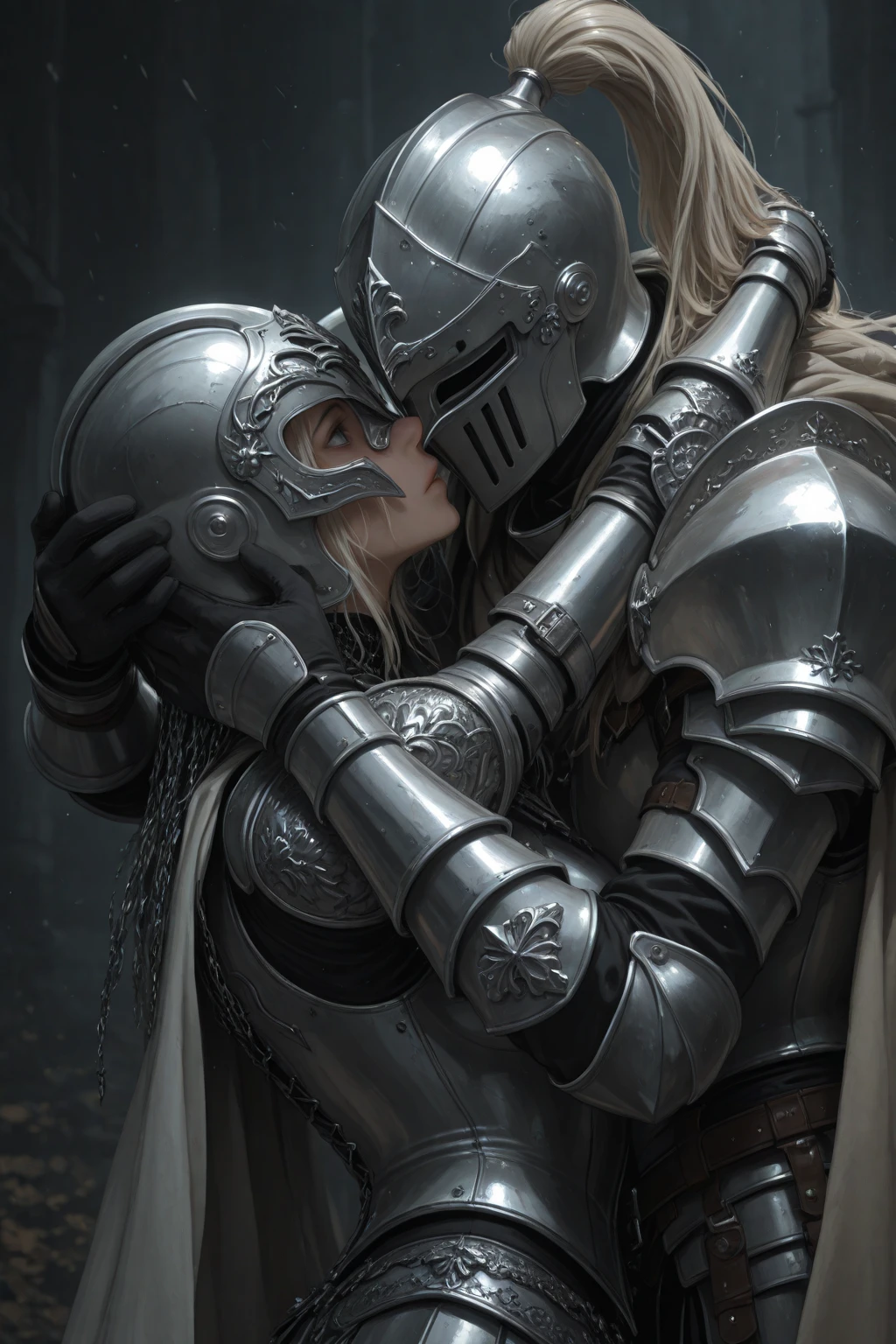 White Womans blond in armor kiss in trhone 