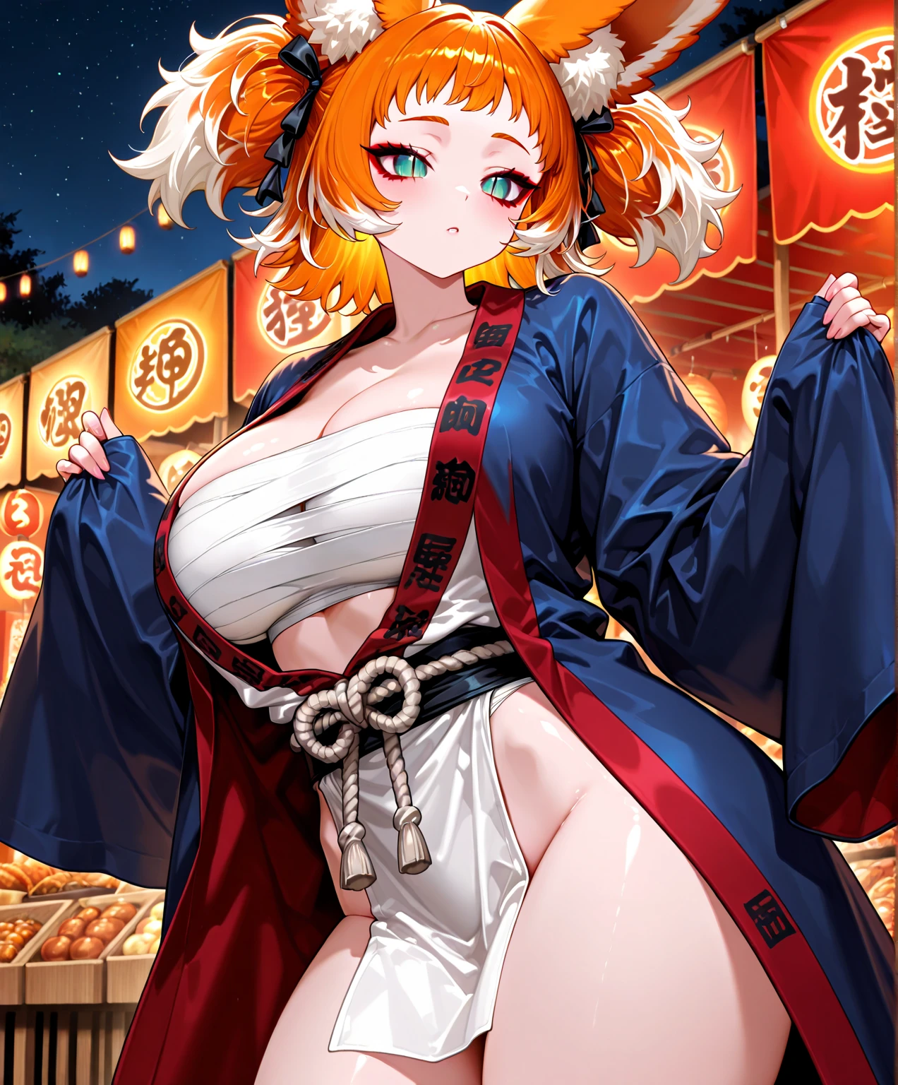amagiother, 1girl,solo,large breasts, fox girl, 
 <lora:AmagiV3:0.8>,
long hair,ofuda,jiangshi,fox ears, claw pose, tongue out,  <lora:EroticJiangshiCostumeV2[jiangshi_qing_guanmao]:1>