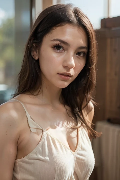 Dark brown hair、Light brown eyes、Japanese adults movies actress、 Lady、I am about 40 years old...、(Intricate details:1.2)、(Which is the top???:1.4)、 (Ultra-high resolution:1.2)、Ultra-high resolution、(Finely tuned)、(Detailed facial features)、Hmph、8K resolution、D cup size breasts、Long Hair、updostyle, updo、Hair Bun、1 ultra hot sexy Girl, Deep sorrow facial expression, (Very detailed美しい顔), (camisole:1.5), (Bare shoulders:1.3), (Highest quality:1.4), (Very detailed)、Beautiful fair skin with transparency,