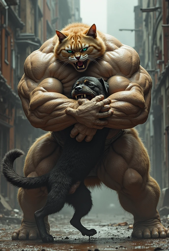 There are two cartoon characters that are next to each other, out, sww version, muscular!!, Muscle, cat dog, muscular characters, eating out, Muscles, do Muscle, dank meme, just snow in the background, inspired by Pinchus Kremegne, large Muscles, muscular and scary, nature out, muscular!!!, no amino, big Muscle