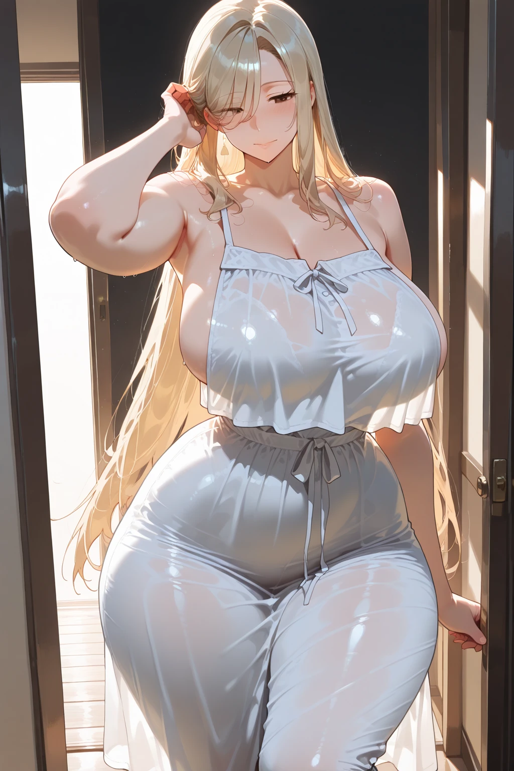 /(Girl),(young),(17 years old young),(alone),(beautiful white skin color),(super hot and beautiful),(Wearing),+,(wearing a white skin-tight suit with a super tight and sexual pencil skirt),(With super large breasts),(sexy ass),(beautiful long blonde hair),(blue eyes),(height 1.70),(Super beautiful and sensual), (super large body)