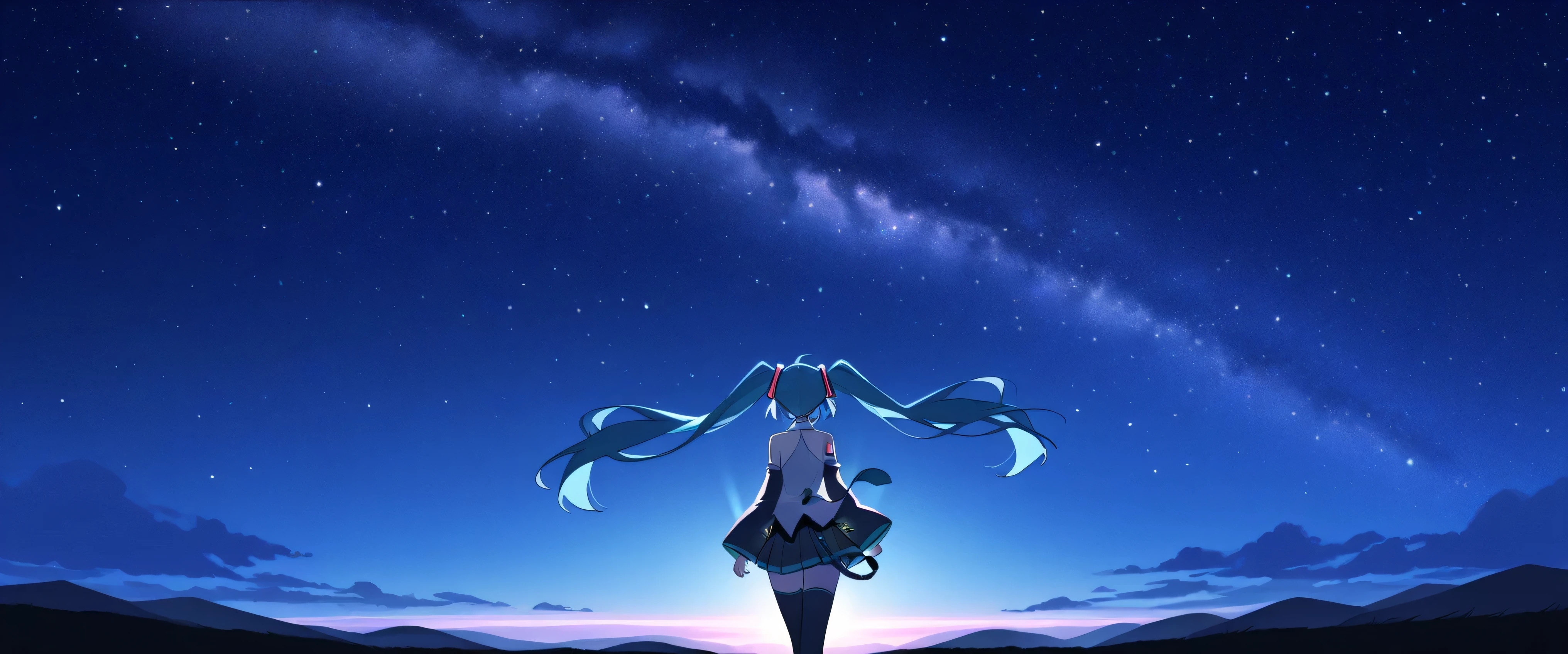 Hatsune Miku is turning his back starry sky